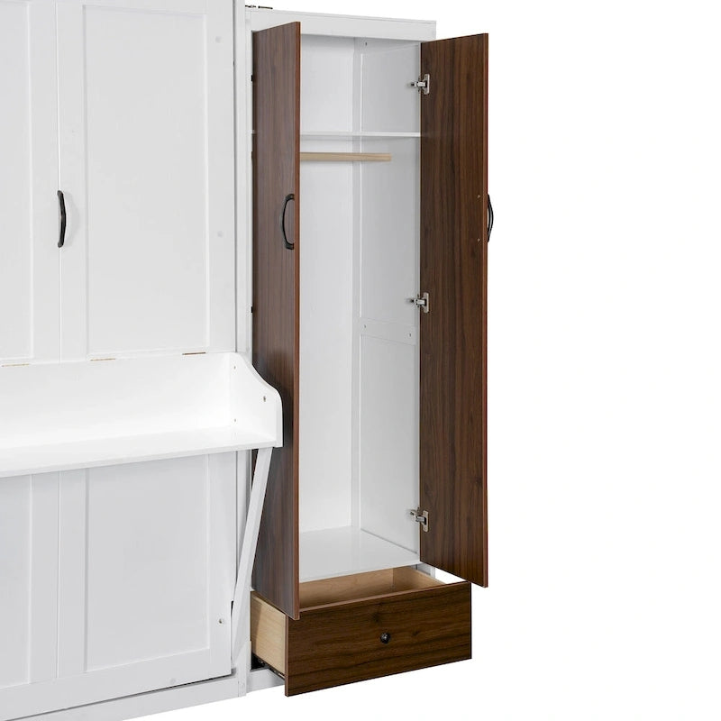 Queen Size Murphy Bed Wall Bed with Closet, Drawers and Table
