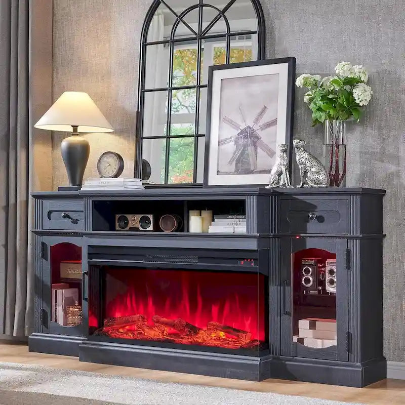 Farmhouse Electric Fireplace TV Stands up to 80, Entertainment Center
