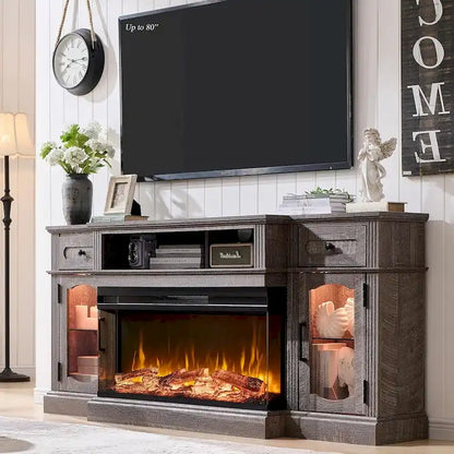 Farmhouse Electric Fireplace TV Stands up to 80, Entertainment Center