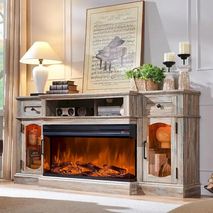 Farmhouse Electric Fireplace TV Stands up to 80, Entertainment Center