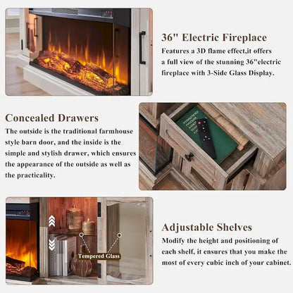Farmhouse Electric Fireplace TV Stands up to 80, Entertainment Center