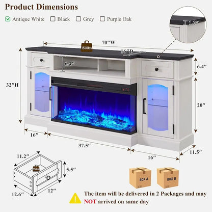 Farmhouse Electric Fireplace TV Stands up to 80, Entertainment Center