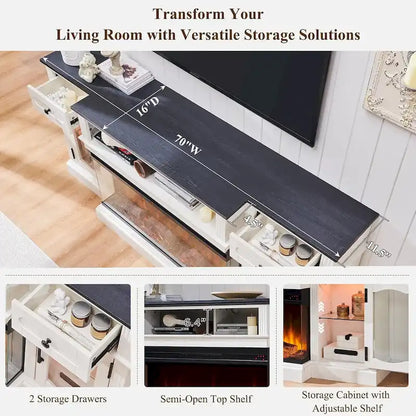 Farmhouse Electric Fireplace TV Stands up to 80, Entertainment Center