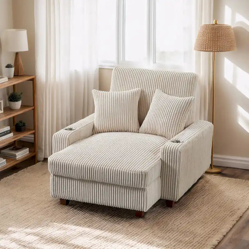 Upholstered Chaise Lounge with Adjustable Backrest Lounge Chair