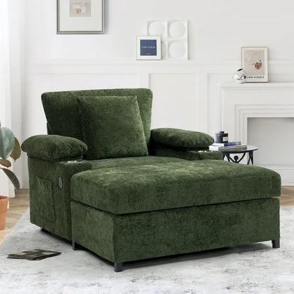 Chenille Oversized Chair with Ottoman & USB