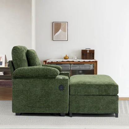 Chenille Oversized Chair with Ottoman & USB