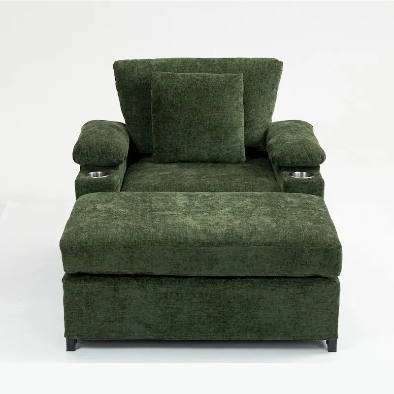 Chenille Oversized Chair with Ottoman & USB