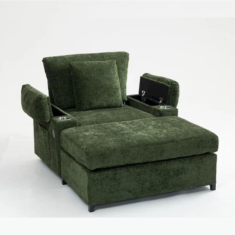 Chenille Oversized Chair with Ottoman & USB