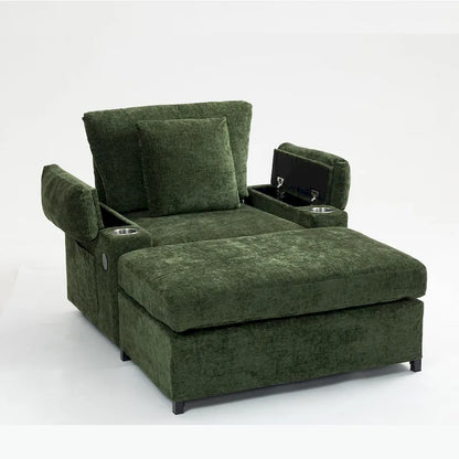 Chenille Oversized Chair with Ottoman & USB