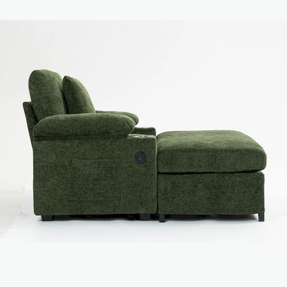 Chenille Oversized Chair with Ottoman & USB