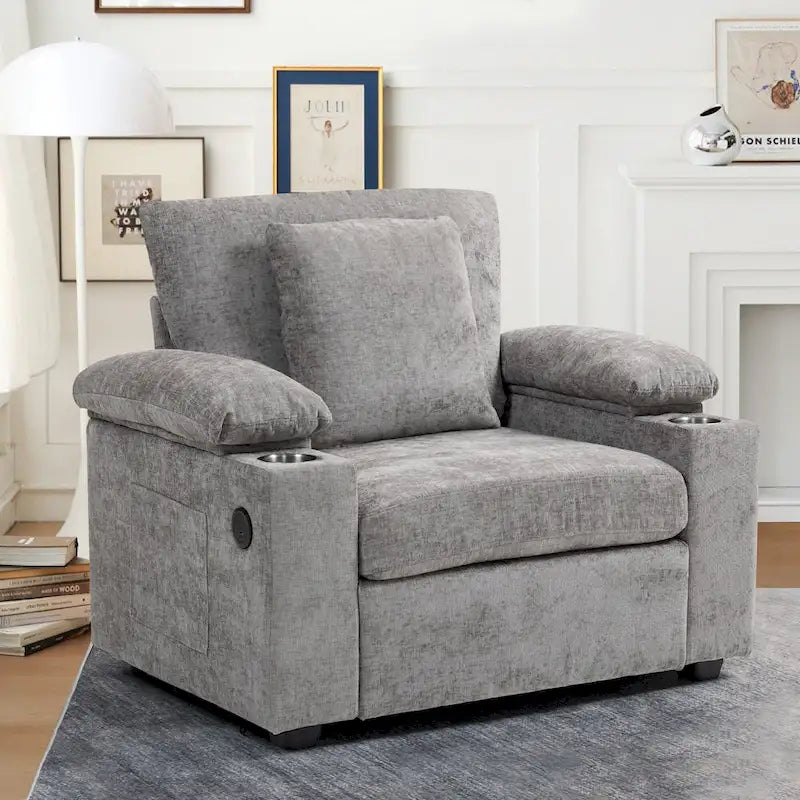 Chenille Oversized Chair with Ottoman & USB