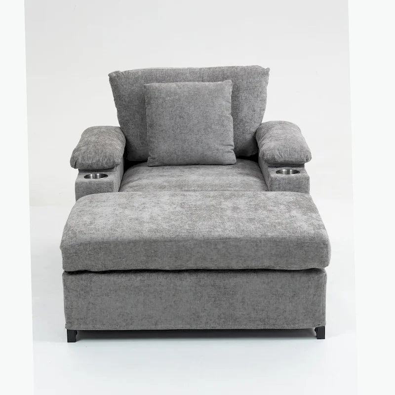 Chenille Oversized Chair with Ottoman & USB