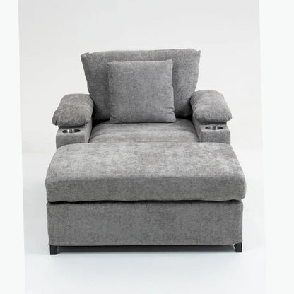 Chenille Oversized Chair with Ottoman & USB
