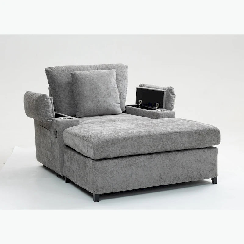 Chenille Oversized Chair with Ottoman & USB
