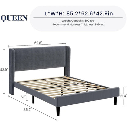 Wooden Bed Frame with Upholstered Headboard