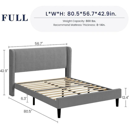 Wooden Bed Frame with Upholstered Headboard