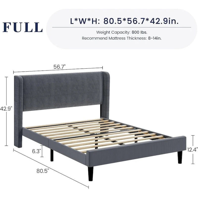 Wooden Bed Frame with Upholstered Headboard