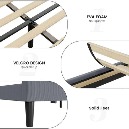 Wooden Bed Frame with Upholstered Headboard