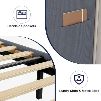 Wooden Bed Frame with Upholstered Headboard