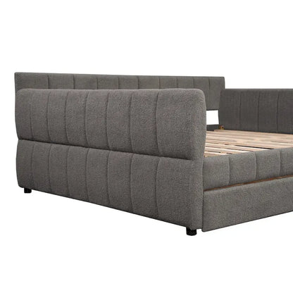 Queen Size Daybed Upholstered Platform Sofa Bed with USB and 2 Drawers, Vertical Stripes Recliner Bed Loveseat Chaise Lounge