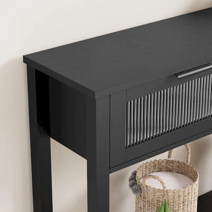 Farmhouse Console Table with 2 Glass Drawers & Shelf