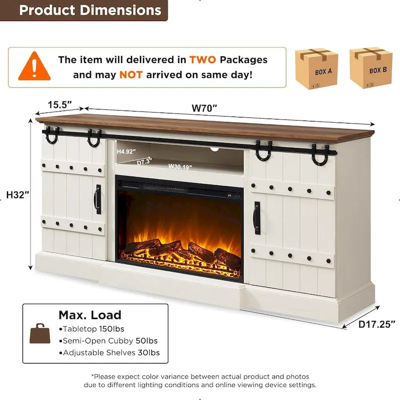 Farmhouse Fireplace TV Stand, Entertainment Center, Media Console