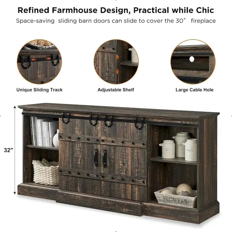 Farmhouse Fireplace TV Stand, Entertainment Center, Media Console