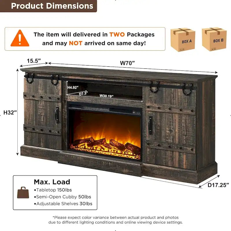 Farmhouse Fireplace TV Stand, Entertainment Center, Media Console