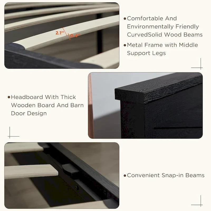 Farmhouse Queen Size Wood Bed Frame , with Cabinets and Headboard