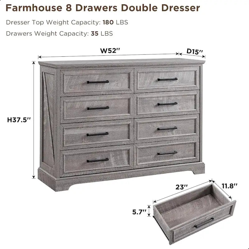 Farmhouse 8 Drawers Dresser Chests for Bedroom, Wood Chest of Drawers