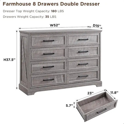 Farmhouse 8 Drawers Dresser Chests for Bedroom, Wood Chest of Drawers