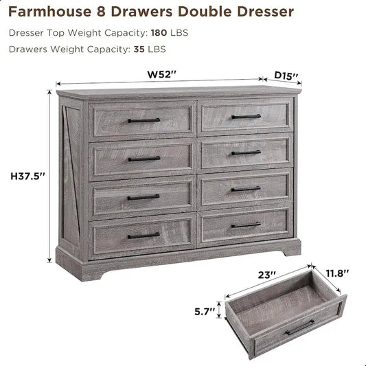 Farmhouse 8 Drawers Dresser Chests for Bedroom, Wood Chest of Drawers