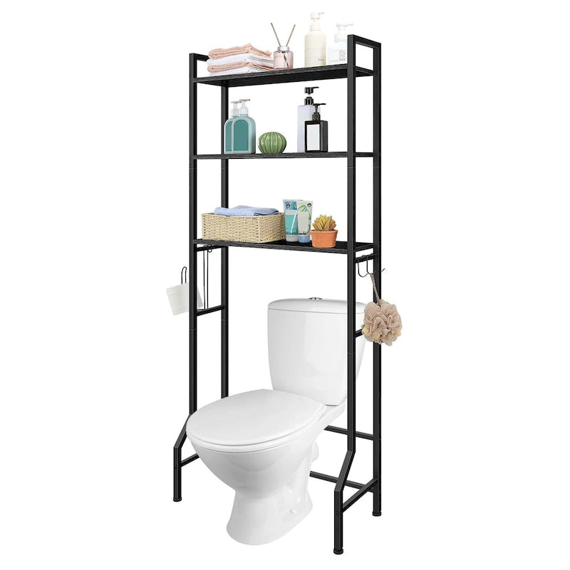 3 Tier Above Toilet Storage Rack for Bathroom with Metal Frame and Hooks