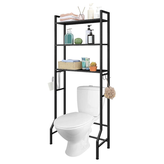 3 Tier Above Toilet Storage Rack for Bathroom with Metal Frame and Hooks