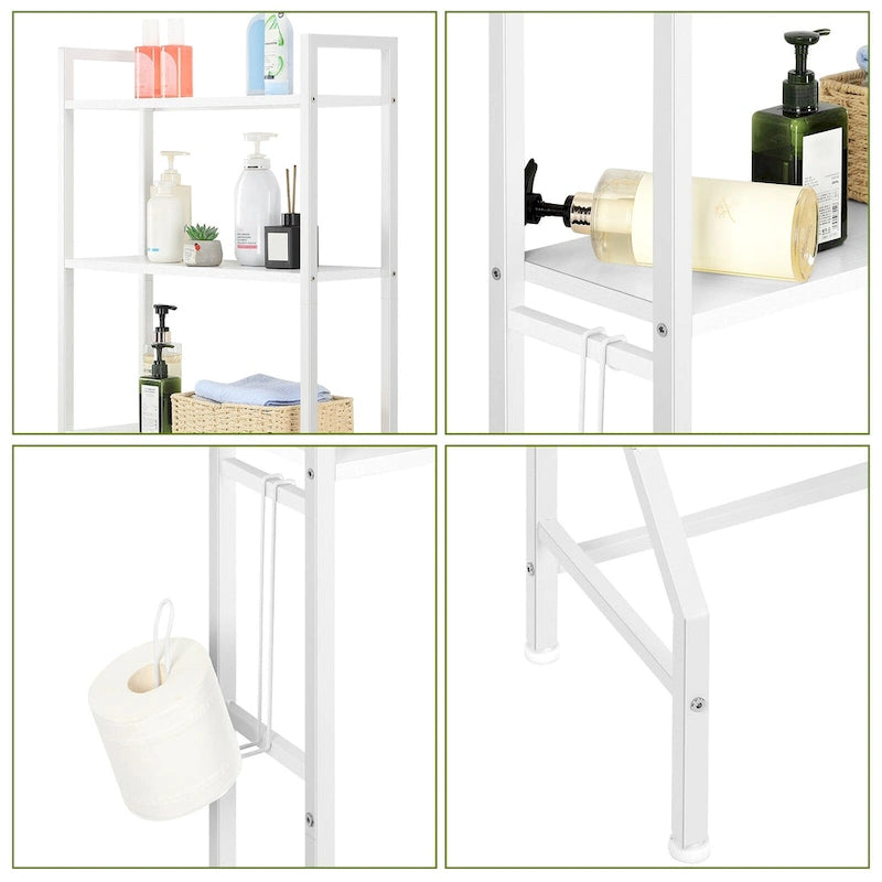 3 Tier Above Toilet Storage Rack for Bathroom with Metal Frame and Hooks