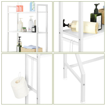 3 Tier Above Toilet Storage Rack for Bathroom with Metal Frame and Hooks