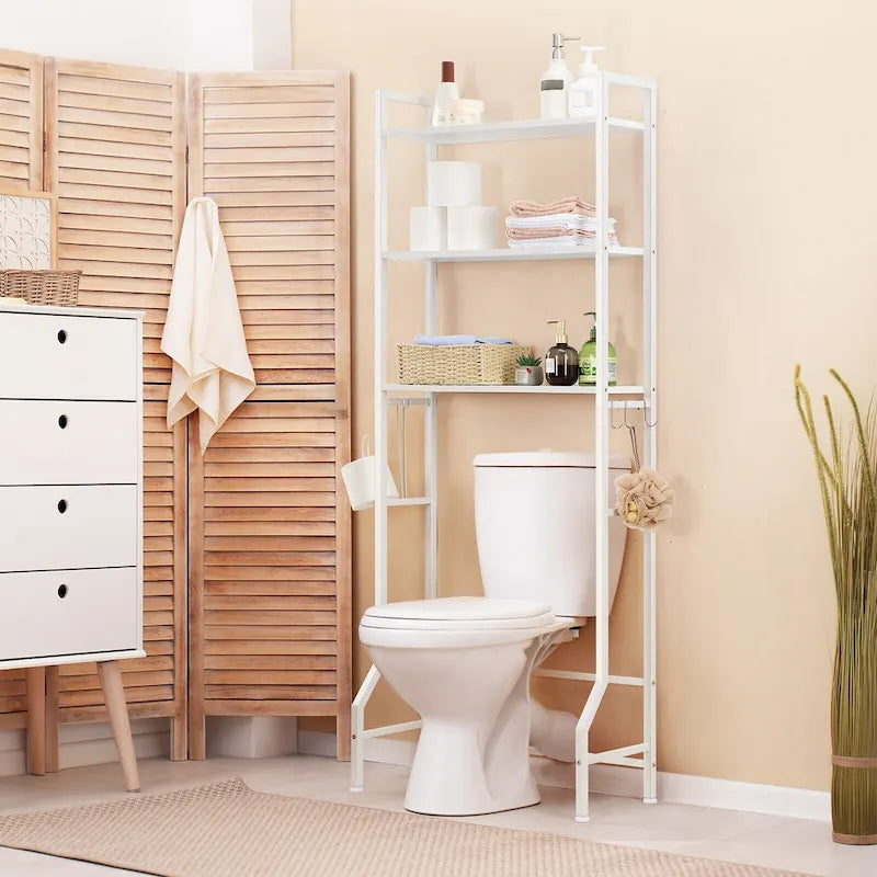 3 Tier Above Toilet Storage Rack for Bathroom with Metal Frame and Hooks