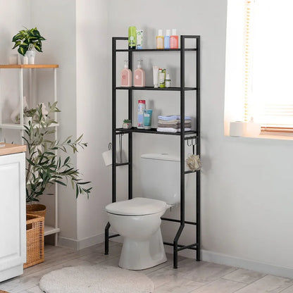 3 Tier Above Toilet Storage Rack for Bathroom with Metal Frame and Hooks