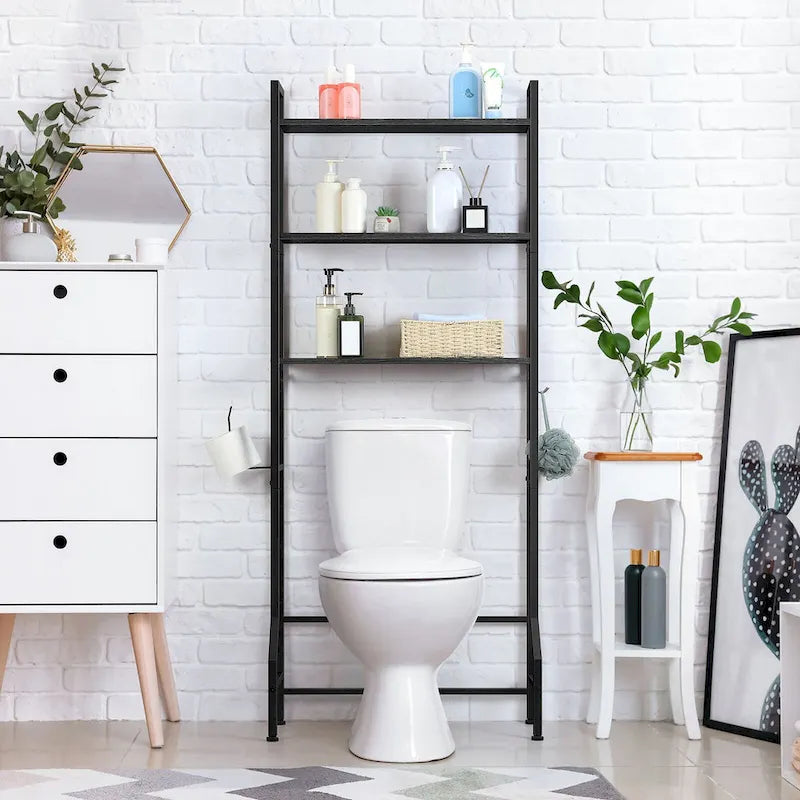 3 Tier Above Toilet Storage Rack for Bathroom with Metal Frame and Hooks