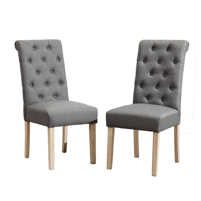 5 Piece Dining Table Set, Wooden Kitchen Furniture Set, Round Table with Cross-Buck Pedestal Base and 4 Tufted Chairs