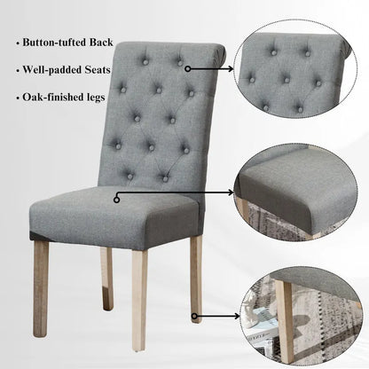 5 Piece Dining Table Set, Wooden Kitchen Furniture Set, Round Table with Cross-Buck Pedestal Base and 4 Tufted Chairs