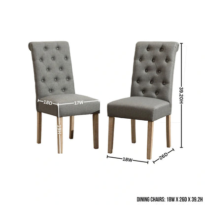 5 Piece Dining Table Set, Wooden Kitchen Furniture Set, Round Table with Cross-Buck Pedestal Base and 4 Tufted Chairs