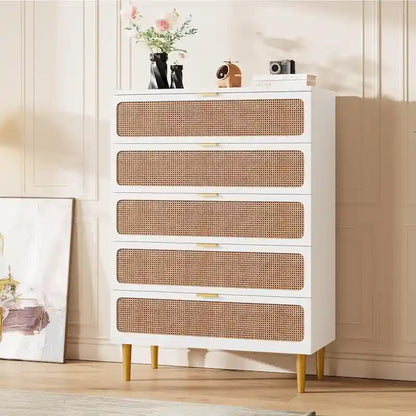 Rattan 5 Drawer Dressers for Bedroom, Hallway