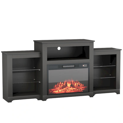 32 H TV Stand with Fireplace for TVs up to 80 - Remote Control, Energy-Efficient Heater, 16-Color Light Strip