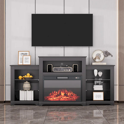 32 H TV Stand with Fireplace for TVs up to 80 - Remote Control, Energy-Efficient Heater, 16-Color Light Strip
