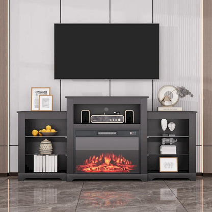 32 H TV Stand with Fireplace for TVs up to 80 - Remote Control, Energy-Efficient Heater, 16-Color Light Strip