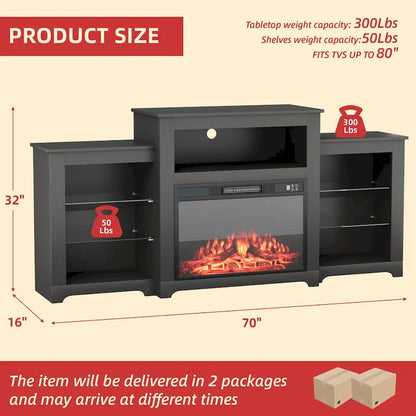32 H TV Stand with Fireplace for TVs up to 80 - Remote Control, Energy-Efficient Heater, 16-Color Light Strip