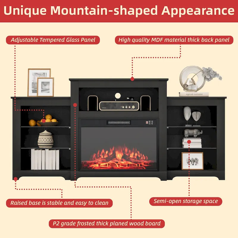 32 H TV Stand with Fireplace for TVs up to 80 - Remote Control, Energy-Efficient Heater, 16-Color Light Strip