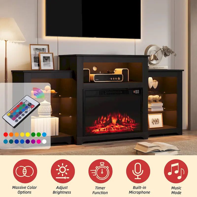 32 H TV Stand with Fireplace for TVs up to 80 - Remote Control, Energy-Efficient Heater, 16-Color Light Strip
