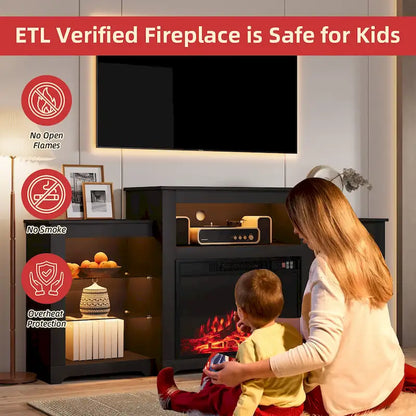 32 H TV Stand with Fireplace for TVs up to 80 - Remote Control, Energy-Efficient Heater, 16-Color Light Strip